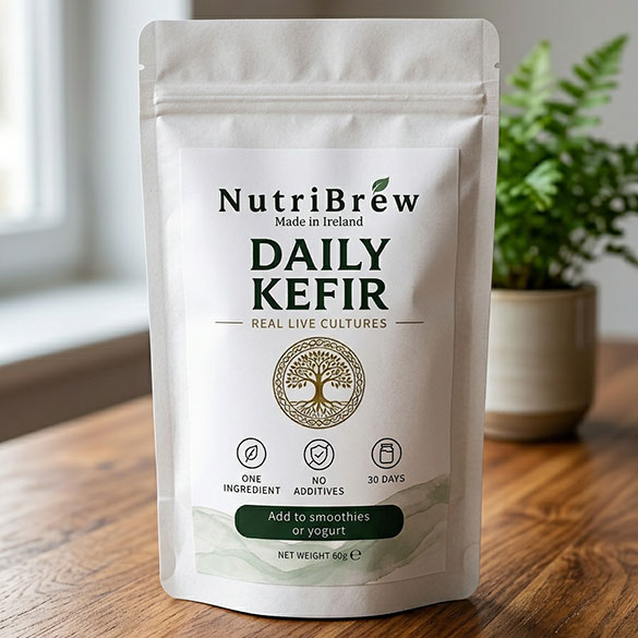 Daily Kefir concentrate pouch by NutriBrew, real live cultures, one ingredient, 60g, made in Ireland
