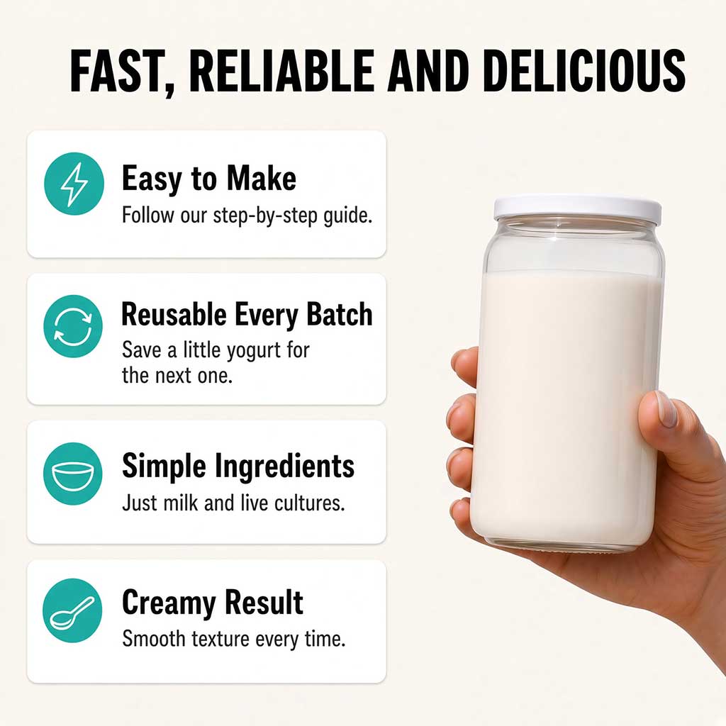 Making homemade yogurt: easy to prepare, reusable every batch, simple ingredients, and a creamy result