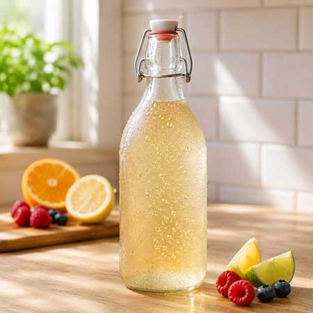 Water kefir second fermentation with fruit