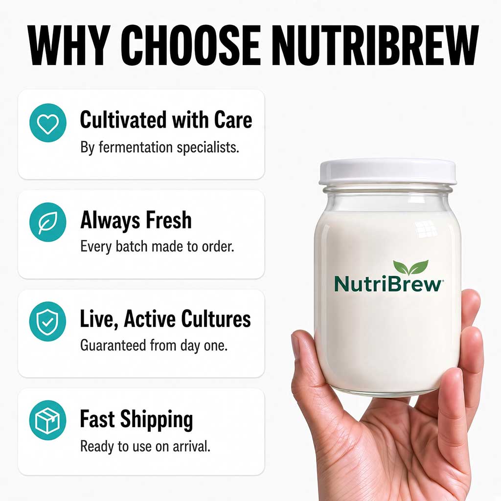 Why choose NutriBrew: live active milk kefir grains, fresh batches, and fast shipping